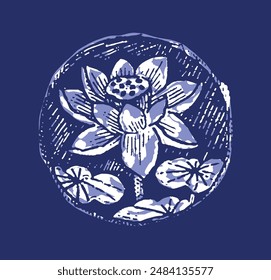 Conjunto de motivos abstractos de Vector de color azul índigo. Moderno diseño de bandana gráfica audaz masculina para la tendencia de la artesanía de la mano de la impresión del bloque. 