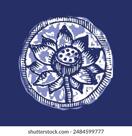 Indigo blue to dye effect abstract vector motif set. Modern masculine bold graphic bandana design for block print hand craft trend. 