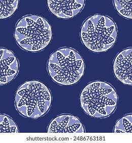 Indigo blue to dye effect abstract vector seamless pattern background. Modern masculine bold graphic bandana design for block print hand craft trend. 