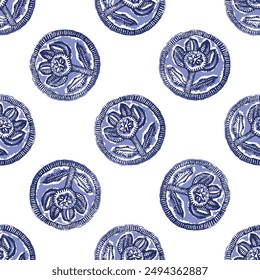 Indigoblau zum Färben von abstrakten Vektorgrafiken nahtloser Musterhintergrund. Modernes, maskulines, kühn grafisches Bandana-Design für Block Print Handwerk-Trend. 