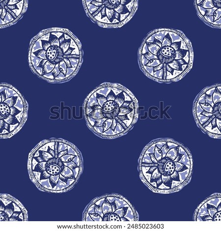 Indigo blue to dye effect abstract vector seamless pattern background. Modern masculine bold graphic bandana design for block print hand craft trend. 