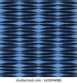 Indigo blue geometric hand drawn tie dye shibori pattern. Repeating abstract gradient background. Ornamental monochrome geo. Trendy surface design textile. All over print wallpaper. Seamless vector