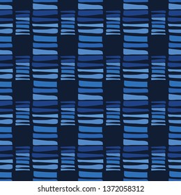 Indigo blue graphic abstract lines seamless pattern. Modern geometric paper cut stripe vector illustration. Denim wallpaper design. Hand drawn all over print. Masculine fashion home decor backdrop.