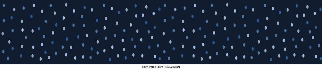 Indigo blue graphic ditsy polka dots seamless border pattern. Modern confetti circles vector illustration. Denim  graphic design. Hand drawn banner ribbon trim. Masculine fashion, celebration backdrop