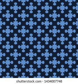 Indigo blue hand drawn mosaic tile pattern. Repeating cross shape geometric. Monochrome surface design textile swatch. Japanese style dyed quilt all over print. Trendy seamless vector background