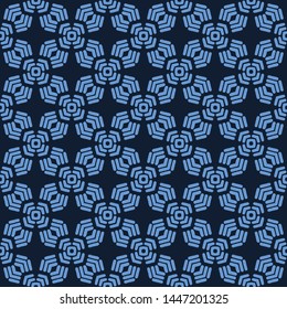 Indigo blue hand drawn mosaic seamless pattern. Repeating abstract square tile geometric. Monochrome surface design textile swatch. Japanese style dyed navy all over print. Batik vector background
