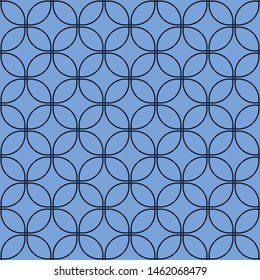 Indigo blue hand drawn mosaic seamless pattern. Repeating abstract circle tile geometric.  Japanese style dyed navy all over print swatch 