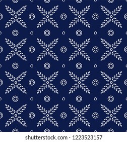 Indigo blue hand drawn vector seamless pattern. Porcelain - style surface design for fabric, wrapping paper or backdrop.