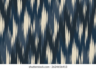 Indigo blue ivory ikat arrow motion, ornament endless colorful stripe blurred pattern fashion textile beautiful ethnicity ogee print abstract dynamic ethnic fabric grunge hand draw cloth zigzag flow