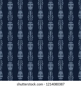 Indigo Blue Japanese Bamboo Seamless Vector Pattern. Hand Drawn Stylized Graphic Nature Texture for Textile Dye Prints, Classic Japan Decor, Asian Style Backdrop or Elegant Simple Packaging Gift Wrap.