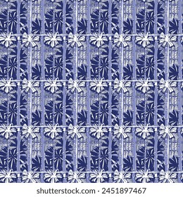 Indigo blue Japanese block print effect pattern. Seamless hand made vector design for fabric batik background and faded fashion repeat. 