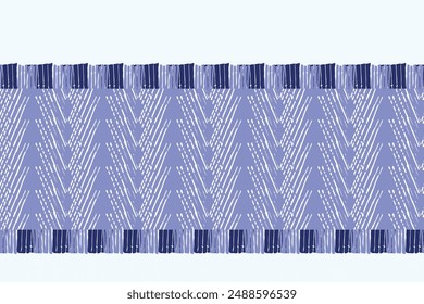 Indigo blue Japanese block print effect bordur. Seamless hand made vector design for fabric batik ribbon and faded fashion repeat banner. 