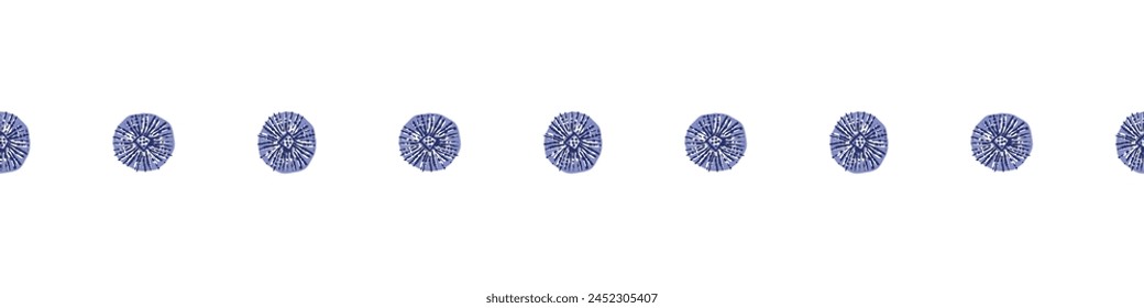 Indigo blue Japanese dot block print effect border. Seamless hand made vector design for fabric batik washi tape and faded fashion edging. 