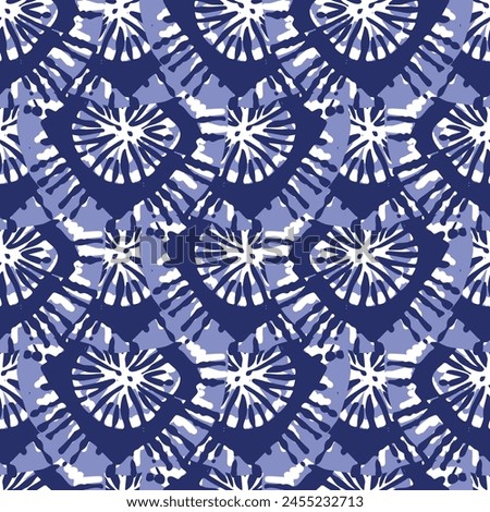 Indigo blue Japanese dot block print effect pattern. Seamless hand made vector design for fabric batik background and faded fashion repeat. 