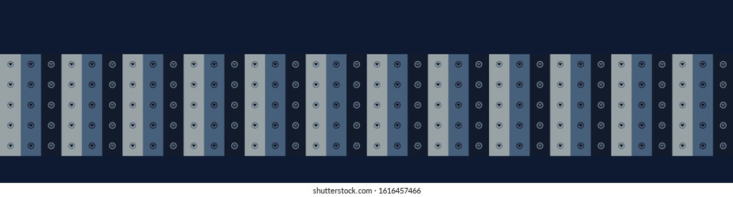 Indigo blue love heart stripe vector seamless border pattern. Hand drawn vertical line valentines background. Trendy monochrome masculine decorative washi paper tape. Navy blu man fashion edge trim.