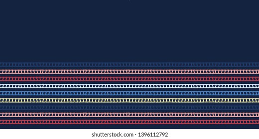 Indigo blue regatta stripe seamless vector border pattern. Hand drawn seaside rope lines. Wavy aqua for seafaring banner, nautical textile ribbon trim, maritime home decor. Classic blue red striped