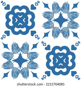 Indigo-blaues, nahtloses Muster, Fliesenmosaik-Töpferdesign, portugiesischer Stil in Töpferwaren, Vektorgrafik