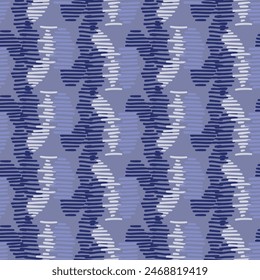 Indigo blue stitch effect abstract vector seamless pattern background. Modern masculine graphic design for block print hand craft trend. 