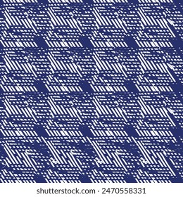 Indigo blue stitch effect abstract vector seamless pattern background. Modern masculine graphic design for block print hand craft trend. 