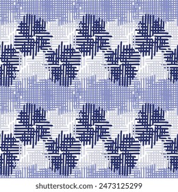 Indigo blue stitch effect abstract vector seamless pattern background. Modern masculine graphic design for block print hand craft trend. 