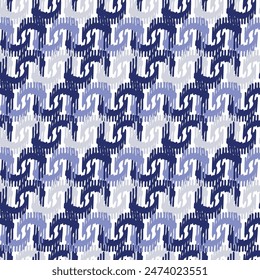 Indigoblau Stich-Effekt abstrakte Vektorgrafik nahtlose Muster Hintergrund. Modernes maskulines Grafikdesign für Blockdruck Handwerk Trend. 