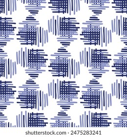 Indigoblau Stich-Effekt abstrakte Vektorgrafik nahtlose Muster Hintergrund. Modernes maskulines Grafikdesign für Blockdruck Handwerk Trend. 