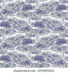Indigo blue stitch effect abstract vector seamless pattern background. Modern masculine graphic design for block print hand craft trend. 