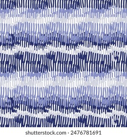 Indigo blue stitch effect abstract vector seamless pattern background. Modern masculine graphic design for block print hand craft trend. 