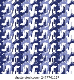 Indigo blue stitch effect abstract vector seamless pattern background. Modern masculine graphic design for block print hand craft trend. 