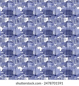 Indigoblau Stich-Effekt abstrakte Vektorgrafik nahtlose Muster Hintergrund. Modernes maskulines Grafikdesign für Blockdruck Handwerk Trend. 