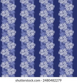 Indigo blue stitch effect abstract vector seamless pattern background. Modern masculine graphic design for block print hand craft trend. 