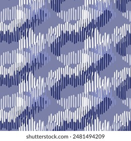Indigo blue stitch effect abstract vector seamless pattern background. Modern masculine graphic design for block print hand craft trend. 