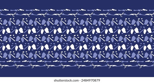 Indigo blue stitch effect abstract vector seamless pattern background. Modern masculine graphic design for block print hand craft trend. 