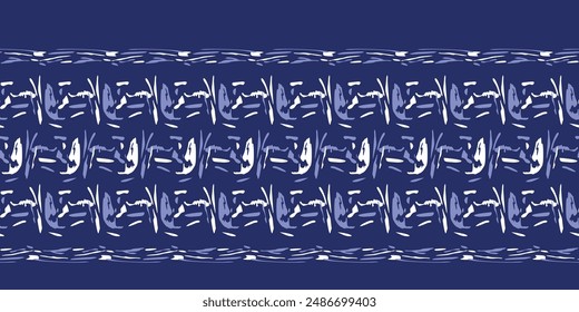 Indigo blue stitch effect abstract vector seamless pattern background. Modern masculine graphic design for block print hand craft trend. 
