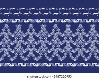 Efecto de puntada azul índigo Vector abstracto fondo de patrón sin fisuras. Moderno Diseño gráfico masculino para el bloque de impresión artesanal tendencia. 