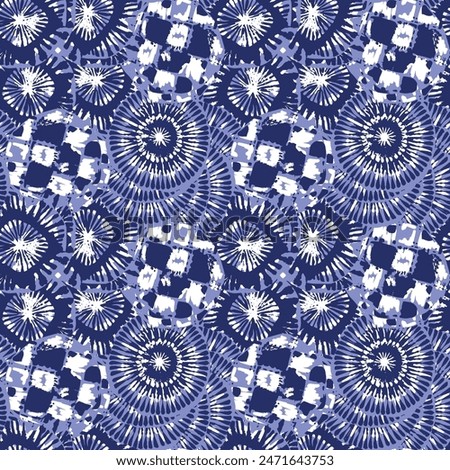 Indigo blue stitch effect abstract vector seamless pattern background. Modern masculine graphic design for block print hand craft trend. 