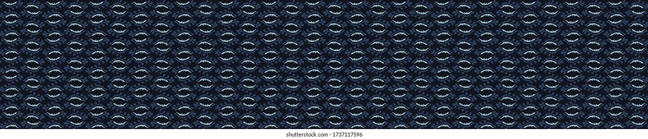 Indigo blue striped leaf seamless pattern. Sketchy floral foliage vector background. Modern dark navy wallpaper graphic design. Hand drawn quirky all over print. Masculine home decor textile swatch
