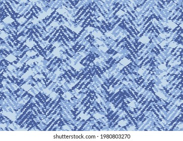 Indigo blue twill woven multicoloured linen weave fabric texure with herringbone pattern bamboo blue texture background, can be use for textile.