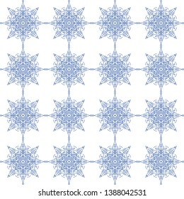 Indigo blue and white seamless geometric pattern design for fabric, porcelain surface or background, vector illustration.