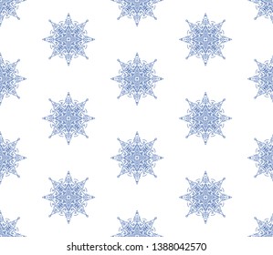 Indigo blue and white seamless geometric pattern design for fabric, porcelain surface or background, vector illustration.