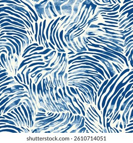 Indigo blue and white zebra stripes, grunge lines ikat pattern, striped seamless pattern, Vector illustration background for print the paper.