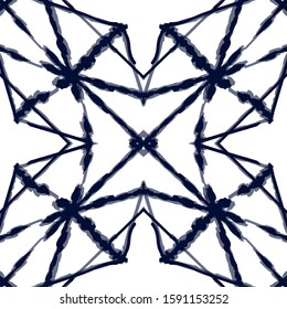 Indigo Carpet Vector Seamless Pattern. Blue Retro Striped African Wallpaper. Ocean Line Stripe Texture. Cobalt Chevron Drawn Traditional Ornament. Uzbek Arabic Background