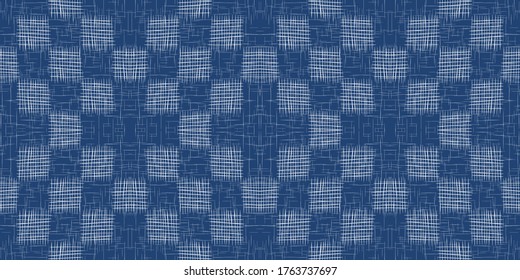 Patrón de infiltración de vectores de tela de chevron índigo. Diseño de la comprobación Sky Drawn. Patrón de cuadrícula moderno. Denim Line Hand Background.