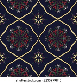 Indigo colorful geometric traditional ethnic pattern Ikat seamless pattern abstract design for fabric print cloth dress carpet curtains and sarong Aztec African Indian Indonesian 