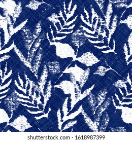 Indigo cyanotype dyed effect distressed worn bleached graphical motif. Noisy brushed faded mottled, intricate grungy stained navy design. Seamless repeat raster jpg pattern swatch.