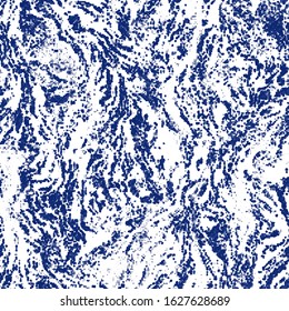 Indigo cyanotype dyed effect distressed worn bleached graphical motif. Noisy brushed faded mottled, intricate grungy stained navy design. Seamless repeat vector eps 10 pattern swatch.