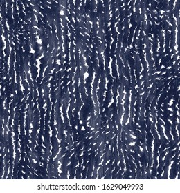 Indigo cyanotype dyed effect distressed worn bleached graphical motif. Noisy brushed faded mottled, intricate grungy stained navy design. Seamless repeat vector eps 10 pattern swatch.