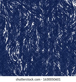 Indigo cyanotype dyed effect distressed worn bleached graphical motif. Noisy brushed faded mottled, intricate grungy stained navy design. Seamless repeat vector eps 10 pattern swatch.