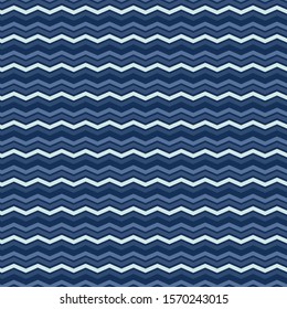 Indigo Denim Blue Chevron Stripe Texture Background. Water Ripples Seamless Pattern. Wavy Lines for Kelim Edge Japanese Dye Style Masculine Textile Swatch. Monochrome Repeat Tile Vector EPS10