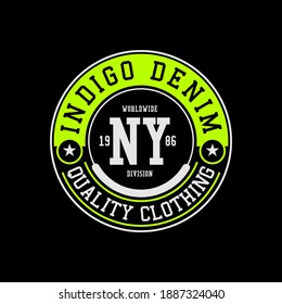 INDIGO DENIM, New York typography, t-shirt graphics, vectors
